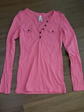 Color Story Pink Long Sleeve Henley Top